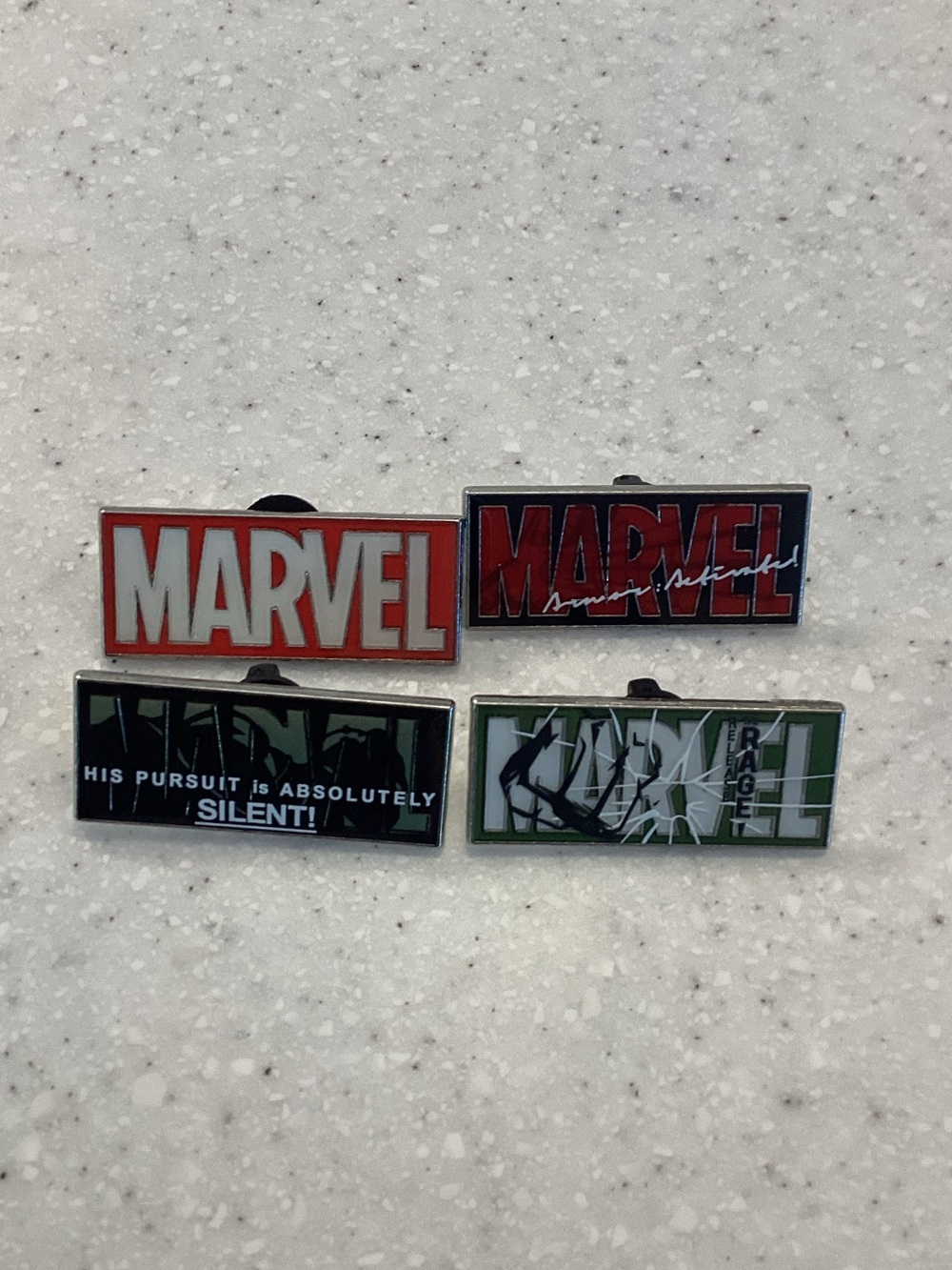 Marvel Rectangular Logo Pin Set - Red, Black, Green, White